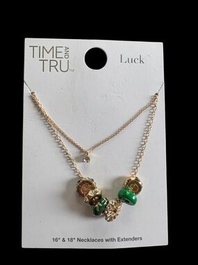 Time and Tru Gold-Tone Layered Necklace with Green Accent Beads